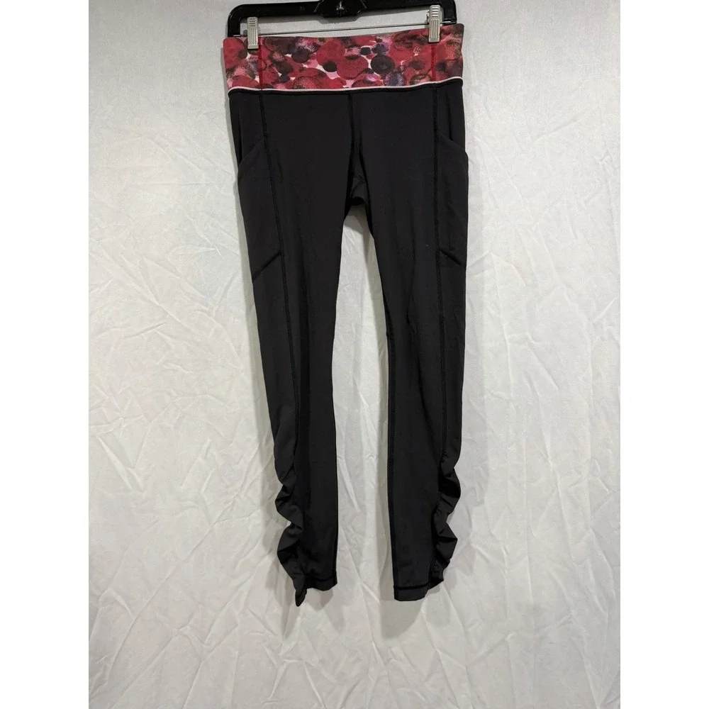 Lululemon Women Speed‎ Tight IV Ruched Athletic Legging Black Floral Size 6 Yoga